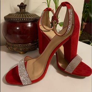 Red Sandals with Rhinestones